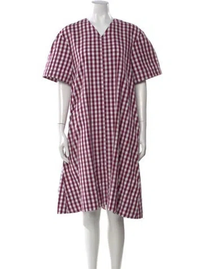 Pre-owned Mansur Gavriel Plaid Print Knee-length Dress In Burgundy