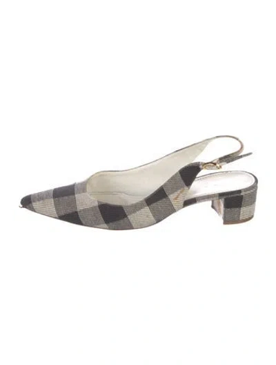 Pre-owned Mansur Gavriel Plaid Print Slingback Sandals In Black/white