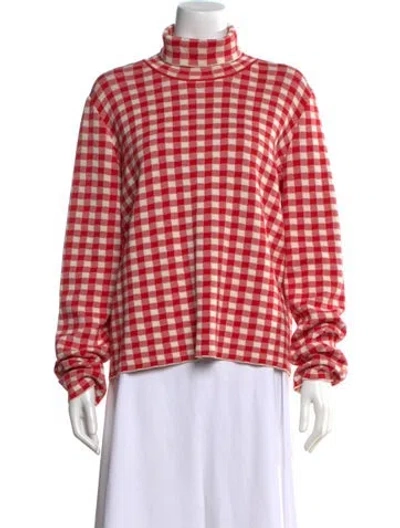 Pre-owned Mansur Gavriel Plaid Print Turtleneck Sweatshirt In Red