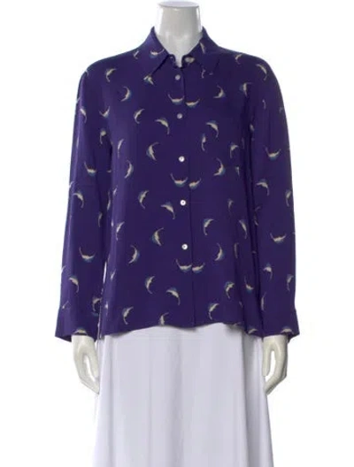 Pre-owned Mansur Gavriel Printed Long Sleeve Top In Purple