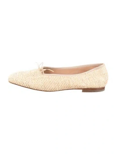 Pre-owned Mansur Gavriel Raffia Bow Accents Ballet Flats In Neutrals