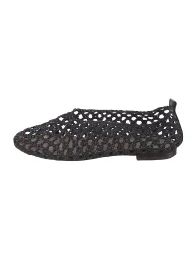 Pre-owned Mansur Gavriel Raffia Lace Pattern Flats In Black
