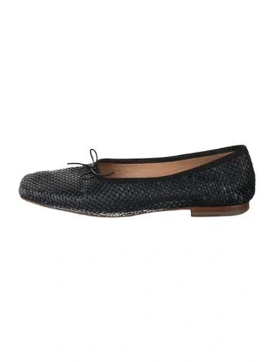 Pre-owned Mansur Gavriel Raffia Tweed Pattern Ballet Flats In Black