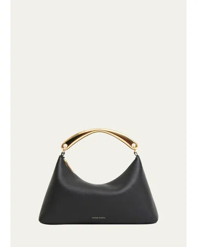 Mansur Gavriel Rhea Leather Sculptural Metal Top-handle Bag In Black