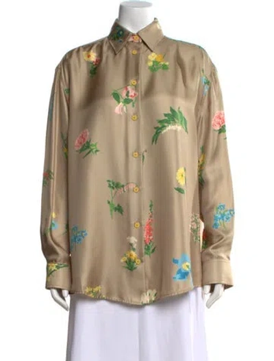 Pre-owned Mansur Gavriel Satin Floral Print Top In Neutral