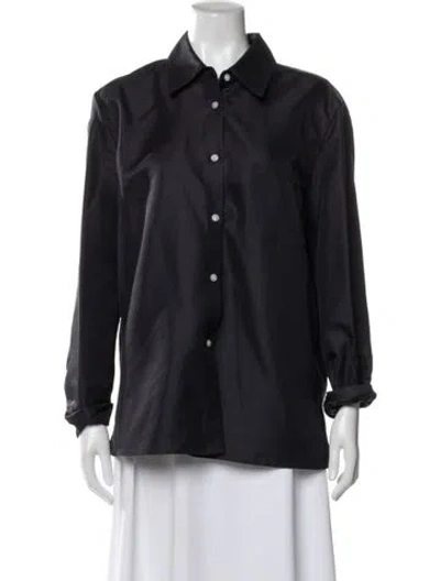 Pre-owned Mansur Gavriel Silk Long Sleeve Button-up Top In Blue