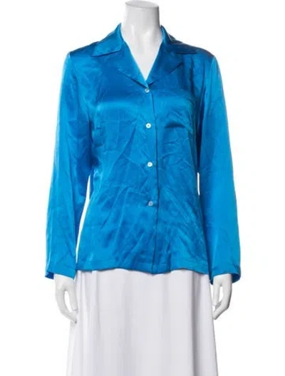 Pre-owned Mansur Gavriel Silk Long Sleeve Button-up Top In Blue