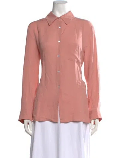 Pre-owned Mansur Gavriel Silk Long Sleeve Button-up Top In Pink