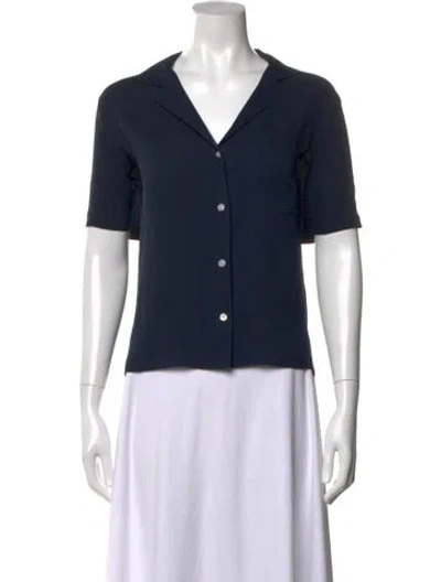 Pre-owned Mansur Gavriel Silk Short Sleeve Button-up Top In Blue