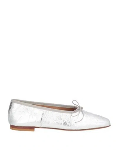 Mansur Gavriel Square Toe Ballerina Woman Ballet Flats Silver Size 8 Leather In Metallic