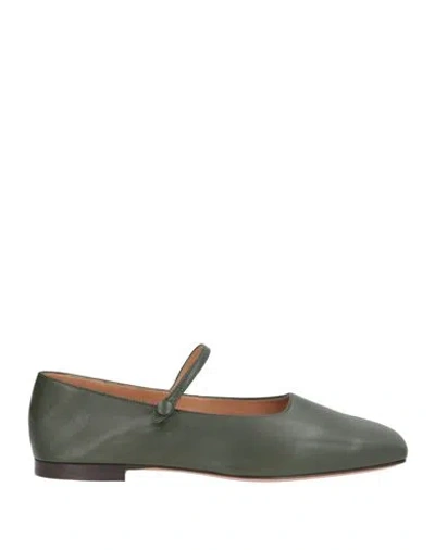 Mansur Gavriel Square Toe Mary Jane Woman Ballet Flats Dark Green Size 8 Leather