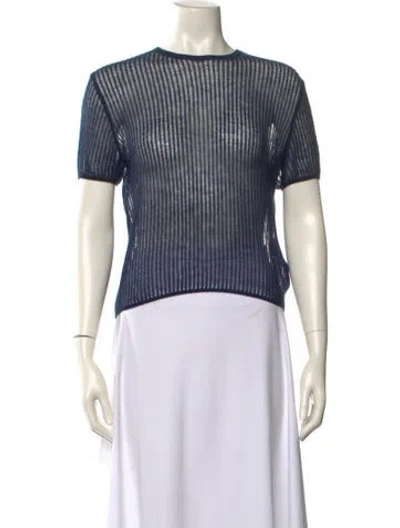 Pre-owned Mansur Gavriel Striped Crew Neck Crop Top In Blue