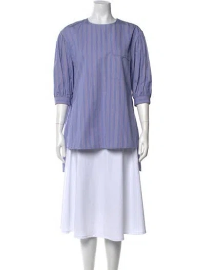 Pre-owned Mansur Gavriel Striped Crew Neck Top In Blue