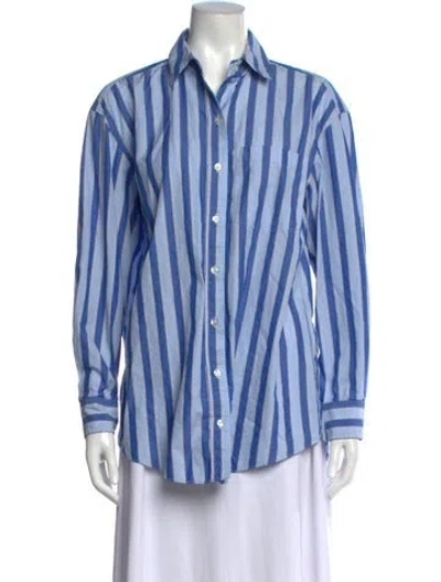 Pre-owned Mansur Gavriel Striped Long Sleeve Button-up Top In Blue