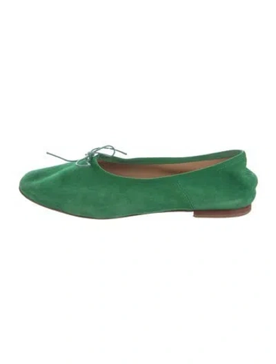 Pre-owned Mansur Gavriel Suede Bow Accents Ballet Flats In Green