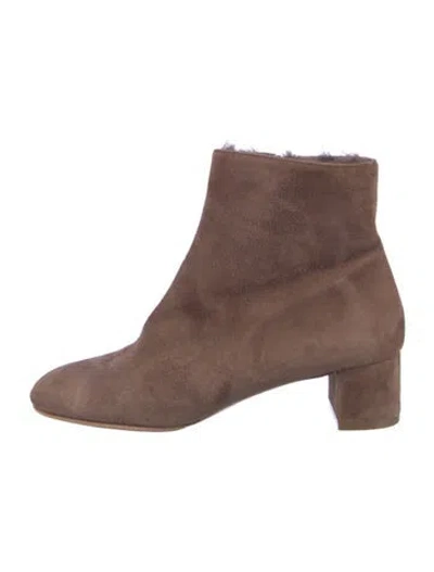 Pre-owned Mansur Gavriel Suede Faux Fur Trim Boots In Brown