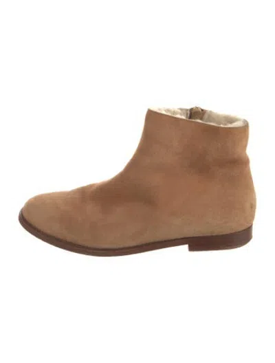 Pre-owned Mansur Gavriel Suede Fur Trim Boots In Brown