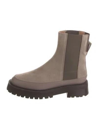 Pre-owned Mansur Gavriel Suede Leather Trim Embellishment Chelsea Boots In Purple