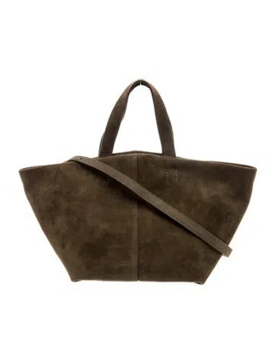 Pre-owned Mansur Gavriel Suede Top Handle Bag In Green