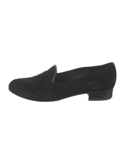 Pre-owned Mansur Gavriel Suede Tweed Pattern Loafers In Black