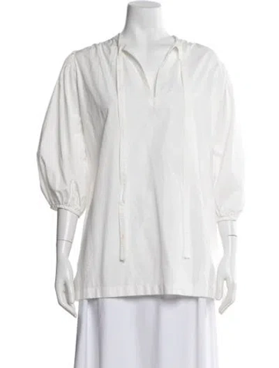 Pre-owned Mansur Gavriel V-neck Three-quarter Sleeve Top In White