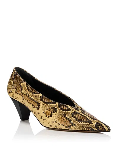 Mansur Gavriel Women's Kiki Heel Snake Embossed Pumps In Gold