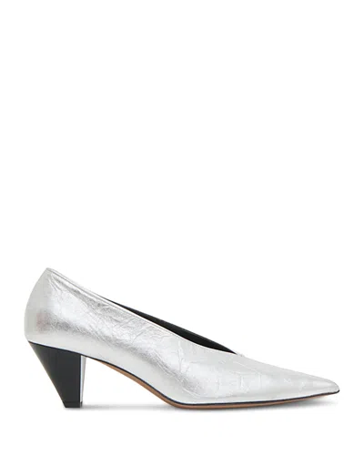 Mansur Gavriel Kiki Heel In Crinkled Silver