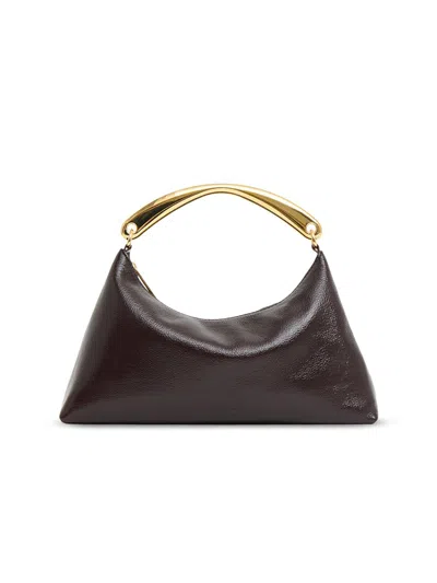 Mansur Gavriel Grained Leather Metal Top-handle Bag In Purple