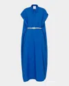 Mantù Belted Draped-back Cotton Midi Shirtdress In Bluette