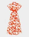 Mantù Floral-print Cotton Canvas Midi Shirtdress In Orange And White