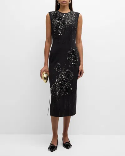 Mantù Fringe & Sequin-embellished Midi Dress In Black