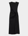 Mantù Sleeveless Ruffle Cotton Midi Dress In Black