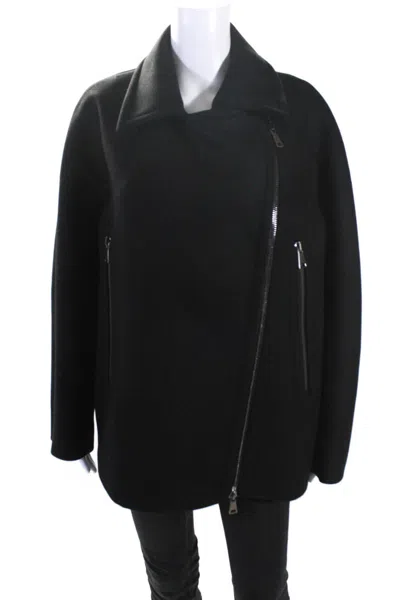 Mantù Womens Asymmetrical Compact Wool Full Zip Coat Jacket Black
