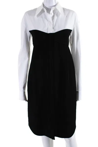 Mantù Womens Color Block Crepe Poplin Midi Shirt Dress Black White