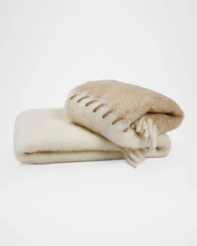 Mantas Ezcaray Stitching Mohair-blend & Suede Throw, 51" X 79" In Neutral