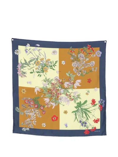 Mantero 1902 Floral-print Square Scarf In Blue