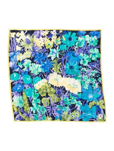 Pre-owned Mantero 1902 Silk Floral Print Scarf In Blue