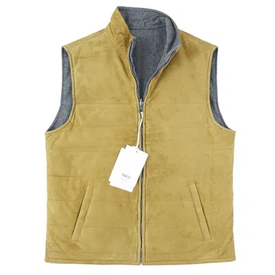 Pre-owned Manto 'luca' Reversible Lambskin Suede Leather And Wool-cashmere Vest M (eu 50) In Green