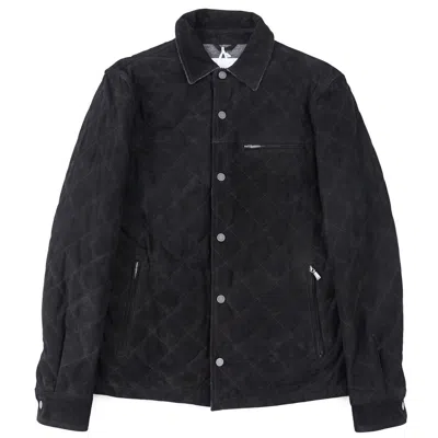 Pre-owned Manto 'marco' Black Quilted Lambskin Nubuck Leather Shirt-jacket L (eu 52)