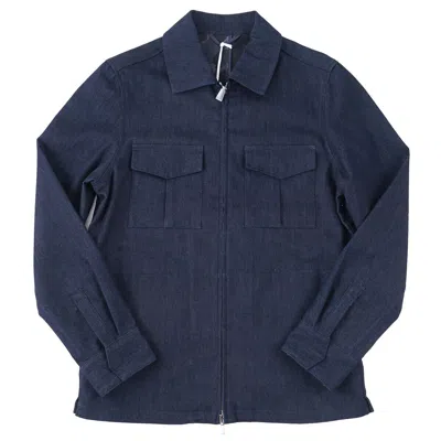 Pre-owned Manto 'orto' Dark Indigo Blue Stretch Denim Zip-front Jacket M (eu 50)