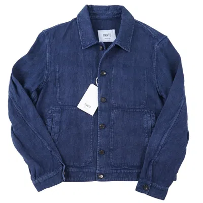 Pre-owned Manto Summer 2024 'strozzi' Indigo Blue Linen Blouson Jacket M (eu 50)