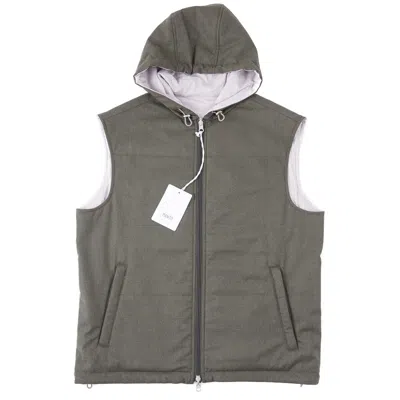 Pre-owned Manto 'tocai' Reversible Soft Brushed Cashmere Vest With Hood M (eu 50) In Green