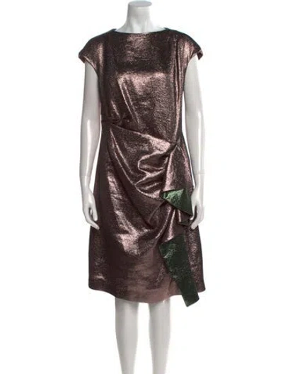 Pre-owned Mantù Bateau Neckline Knee-length Dress In Brown
