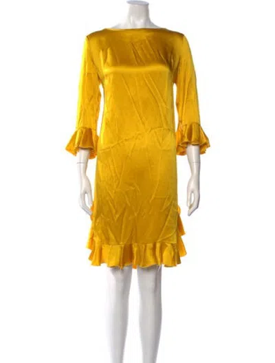 Pre-owned Mantù Bateau Neckline Knee-length Dress In Yellow