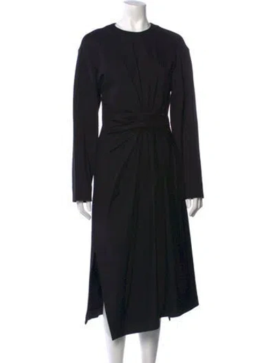 Pre-owned Mantù Crew Neck Midi Length Dress In Black