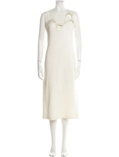 Pre-owned Mantù Crew Neck Midi Length Dress In Neutral