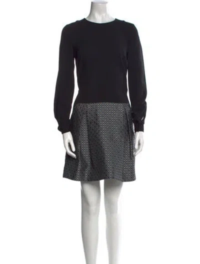 Pre-owned Mantù Crew Neck Mini Dress In Black