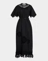 Mantù Embroidered Fringe-hem Cotton Maxi Dress In Black