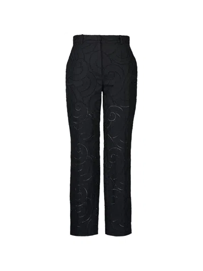 Mantù Embroidered-faille Straight Trousers In Blue