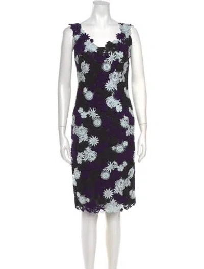 Pre-owned Mantù Floral Print Knee-length Dress In Black